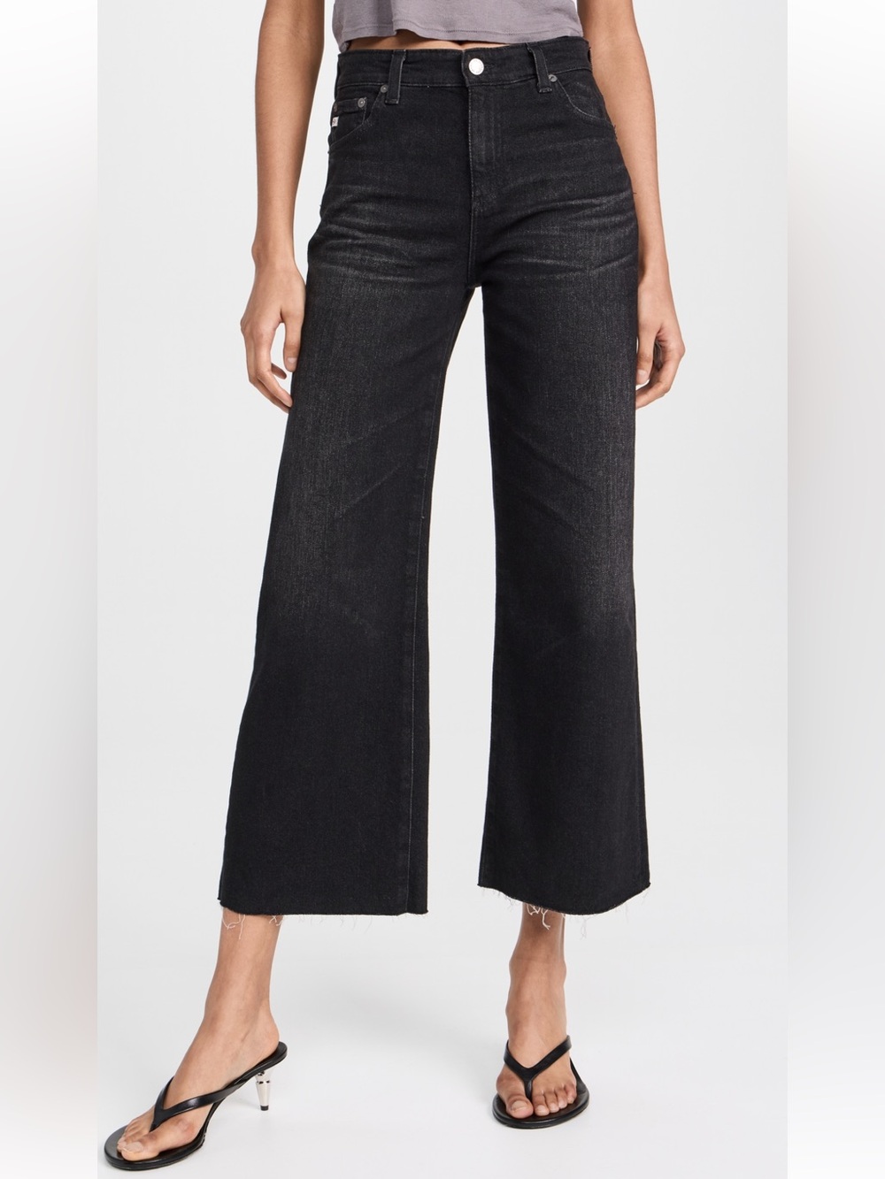 AG Adriano Goldschmied Saige Cropped Black High-Rise Wide Leg Jeans